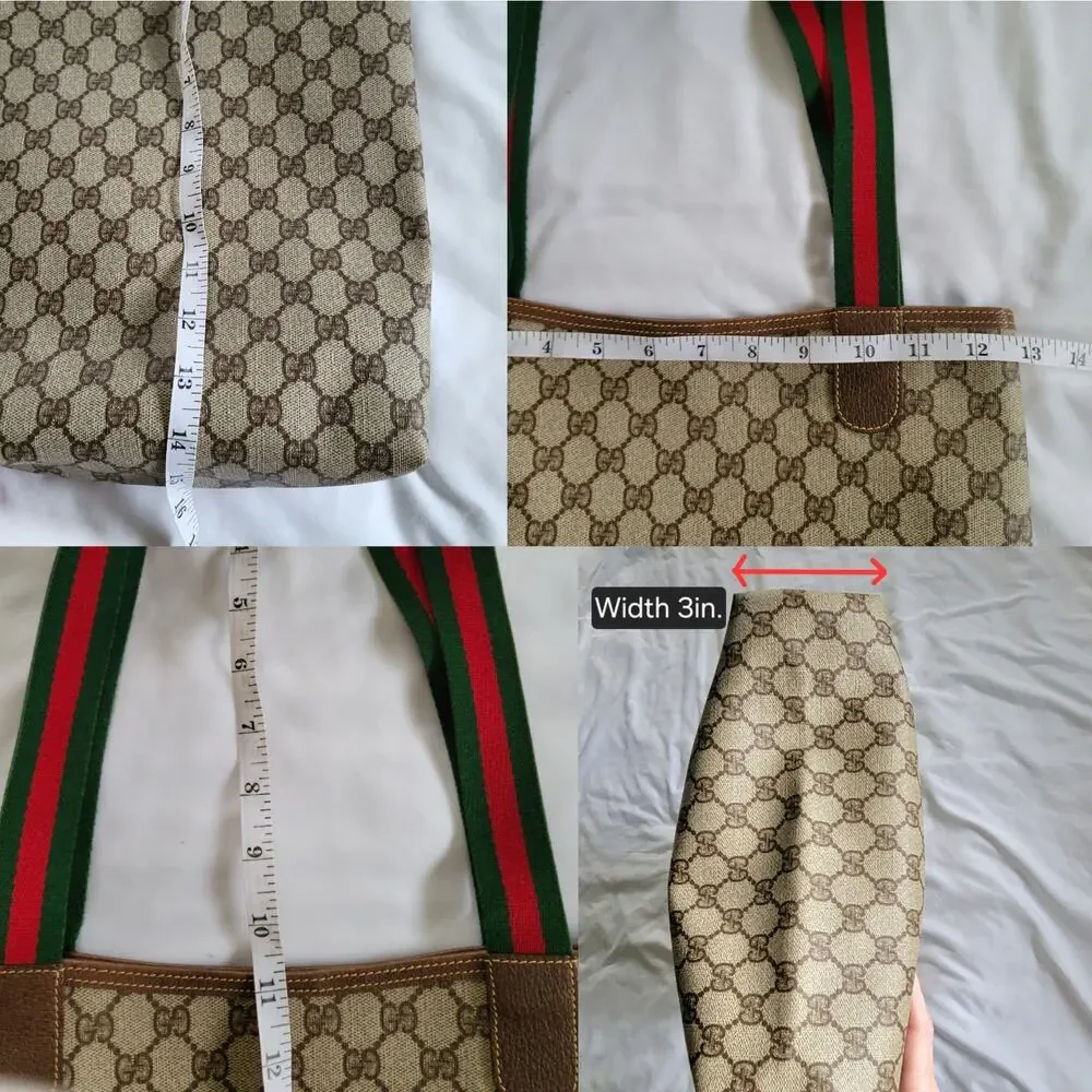 Vintage Gucci Sherry Line GG Brown/Beige PVC and Leather Tote/Shoulder Bag - Picture 15 of 16